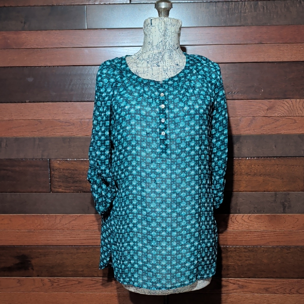 No Brand Tag Teal Floral Button-Front Women’s Blouse